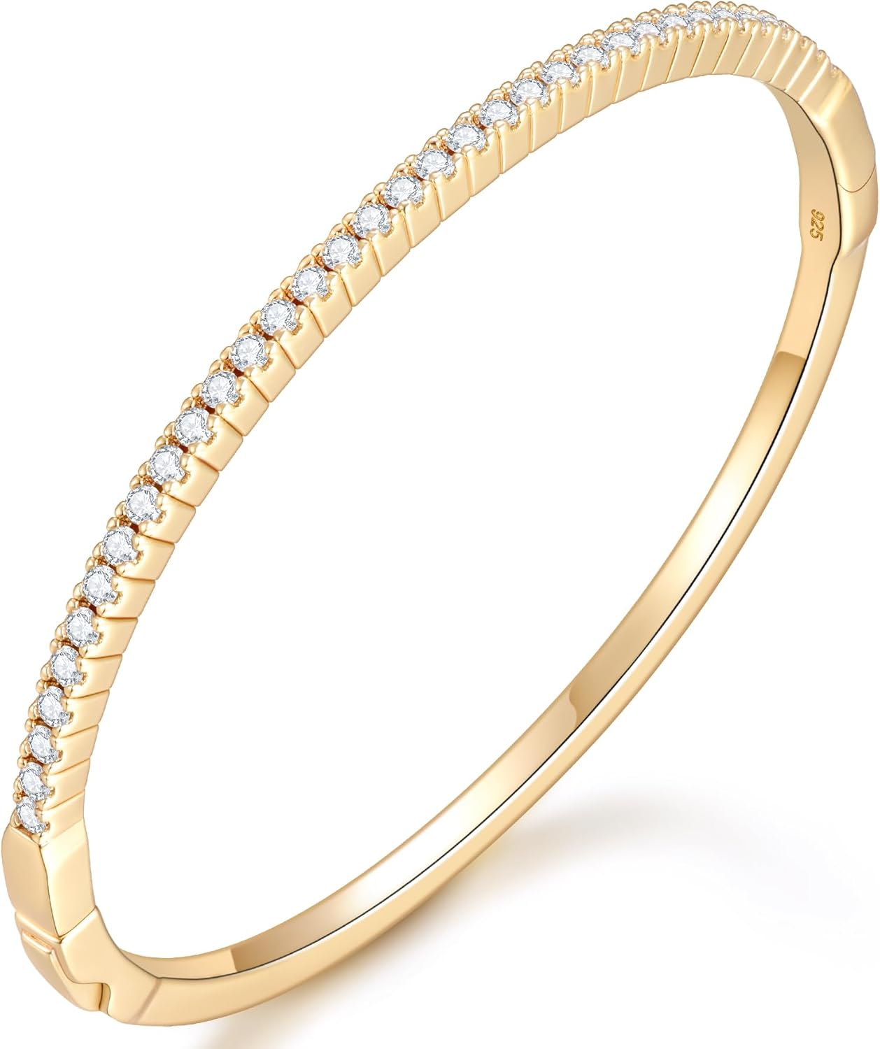 KSTYLE 14K Gold Moissanite Bangle Bracelets for Women, D Color VVS1 Clarity 3EX Cut | S925 Sterling Silver Base | Non Tarnish