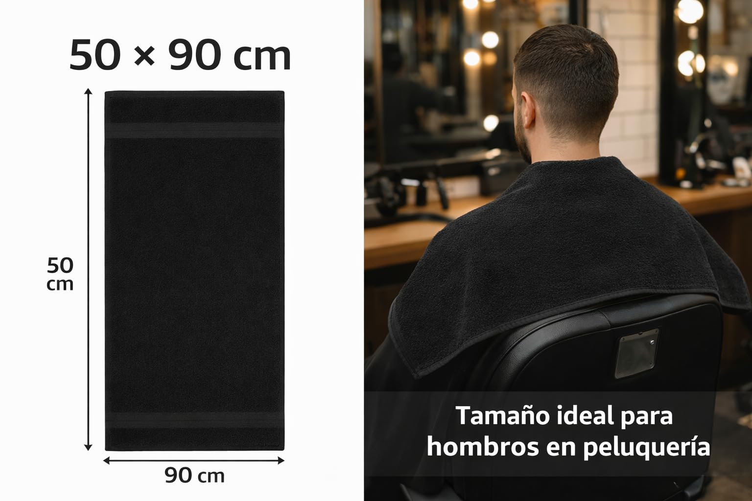 Toallas Peluquería Negras 50x90 cm – Pack de 4 – 100% Algodón 400 gsm – Alta Absorción – Uso Profesional Barbería y Salón de Belleza