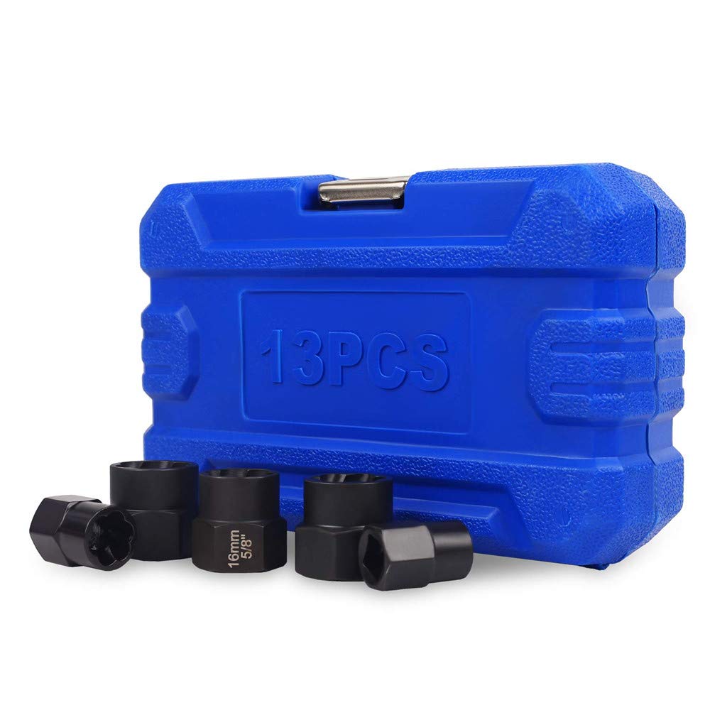 14 piezas extractor de tuercas de perno dañado por impacto juego de herramientas de enchufe con adaptador de tuerca de enchufe llave de tubo de extracción de tornillo de tuerca de perno