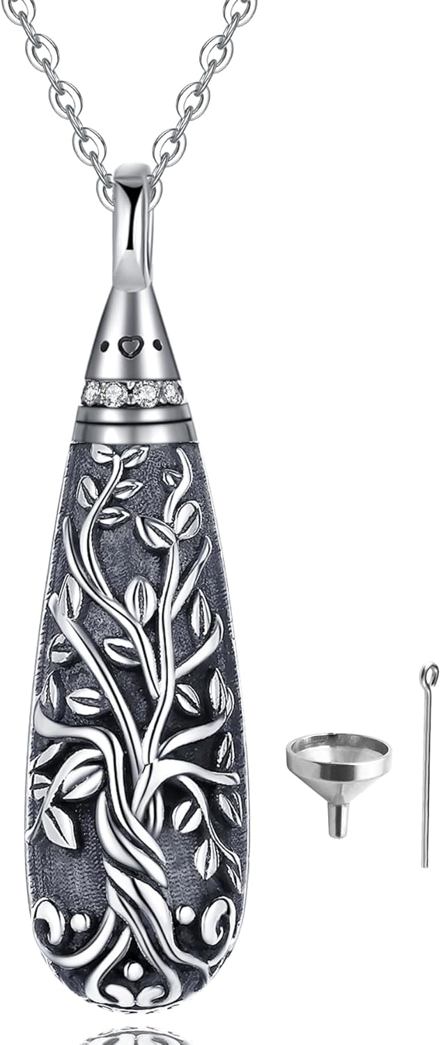 Tree of Life Flower Celtic Cremation Ashes Urn Pendant Necklace for Women Sterling Silver US1
