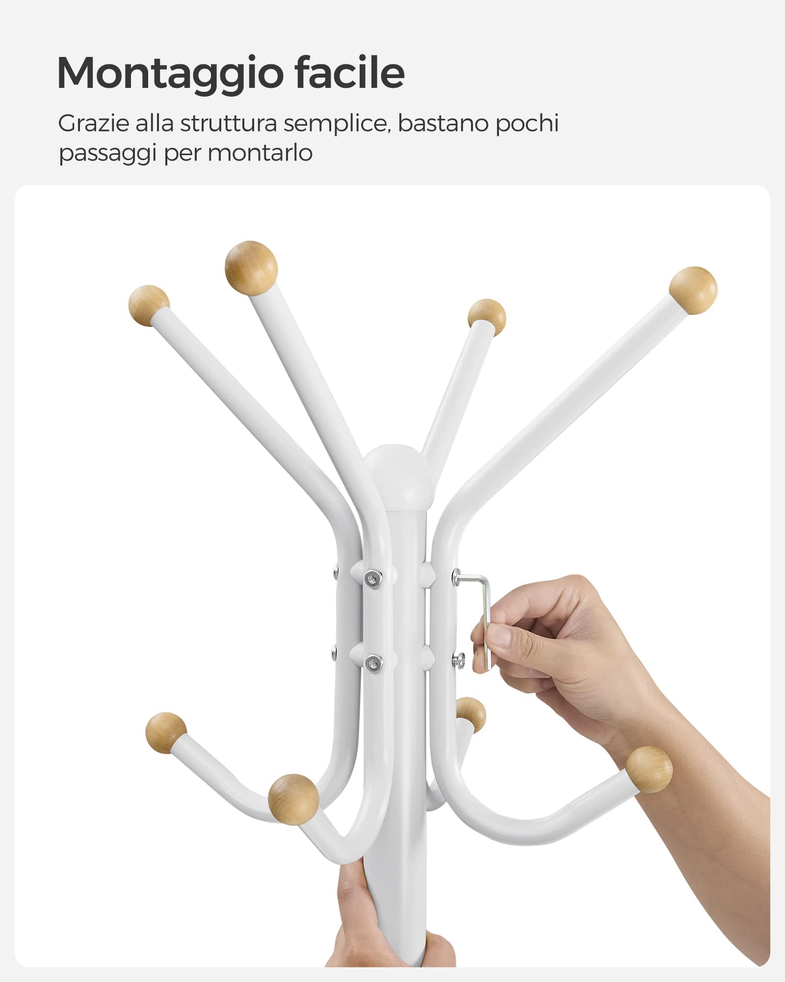 SONGMICS Appendiabiti da Terra, Attaccapanni in Metallo con 12 Ganci, 4 Gambe, Appendi Abiti Cappotti Cappelli Borse, per Ingresso Camera da Letto Ufficio, Bianco RCR031W01