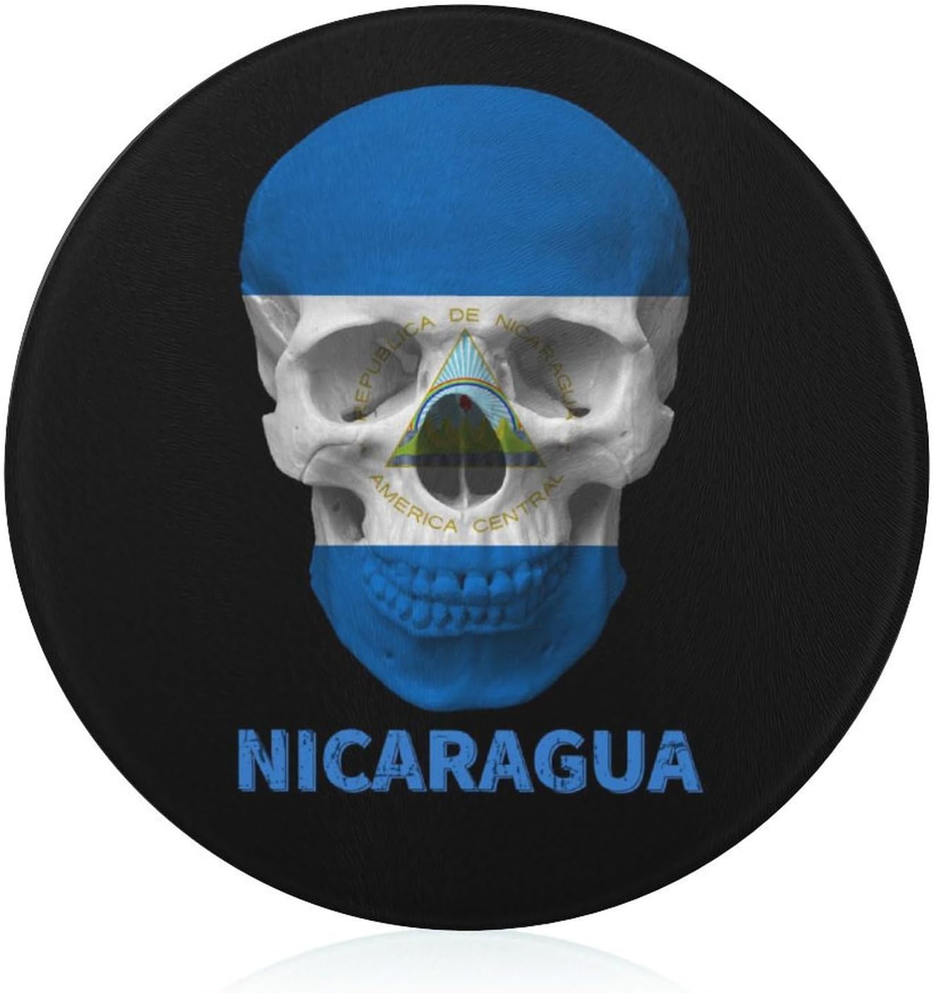 Skull Nicaragua Flag Tempered Glass Cutting Boards for Kitchen, Scratch Resistant Heat Resistant Non-Slip Chopping Board with Rubber Feet