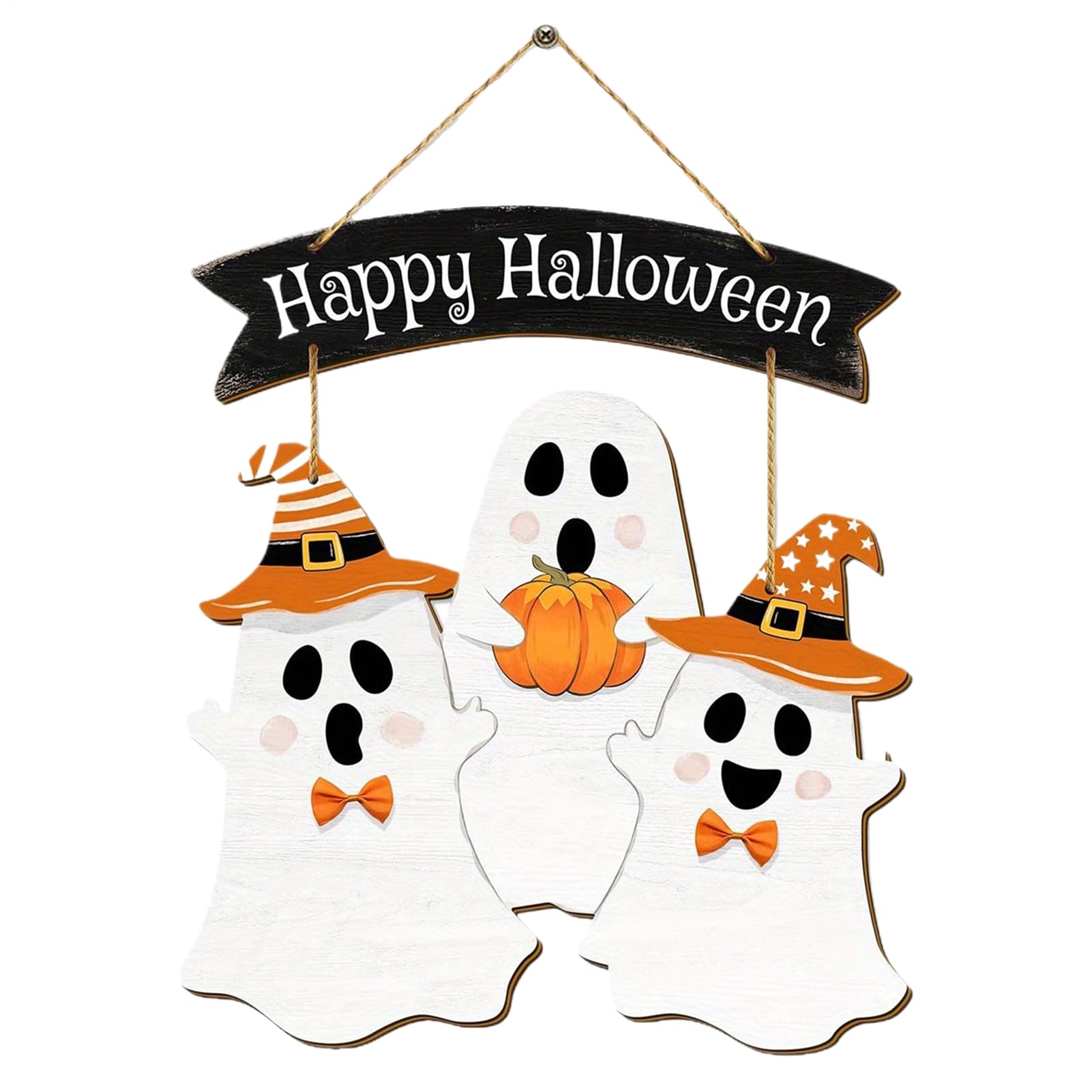 Panneau Décoratif Halloween En Bois - Fantôme Mignon, 28x25,5 Cm, à Suspendre Sur Porte Ou Mur