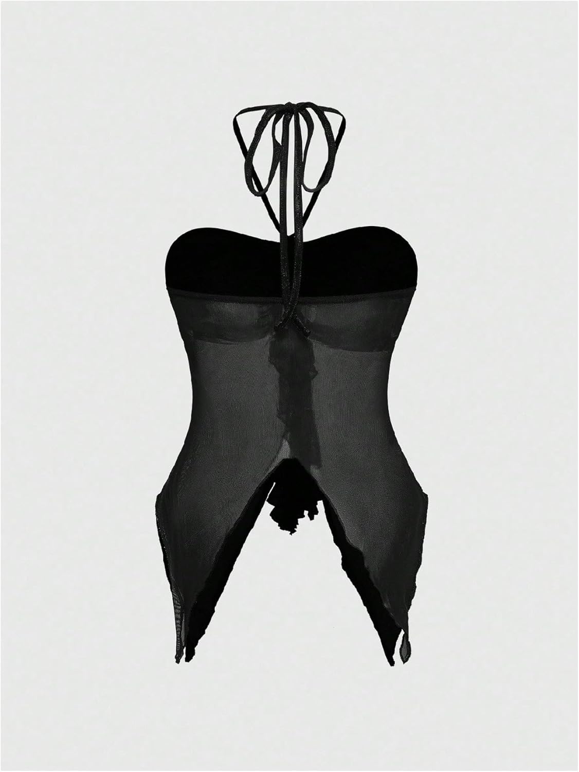 MakeMeChic Women's Mesh Halter Tops Metal Seashell Ruched Backless Ruffle Y2k Going Out Top - Image 2