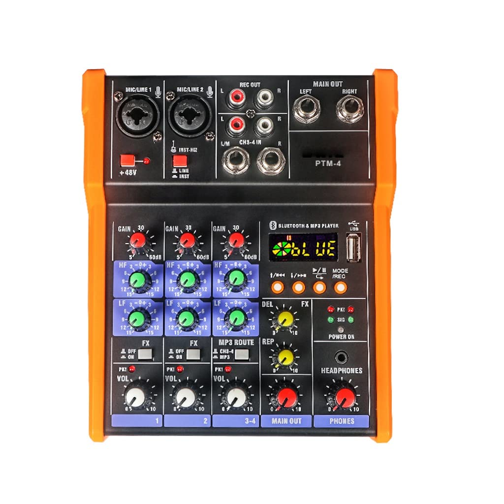 PTM-4 Mixer Audio Mixer Console DJ con scheda audio USB 48V Phantom Power per PC Registrazione Canto Webcast Party