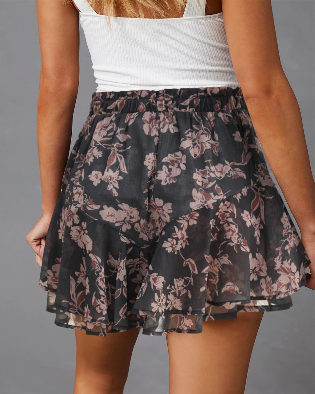 Flowy Shorts for Women Casual Boho Floral Skorts Ruffle Mini Skirts Running Tennis Butterfly Chiffon Shorts - Image 2