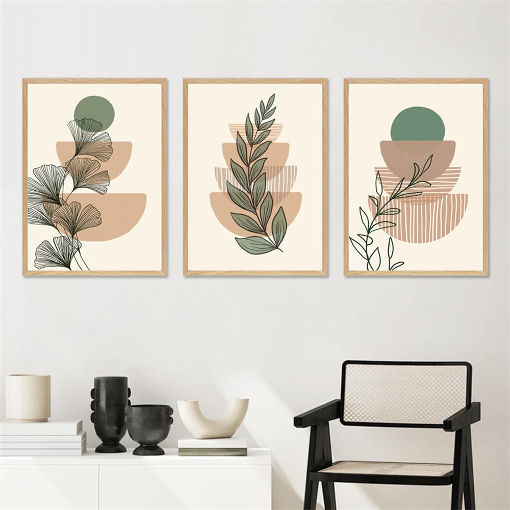 WBYZAC Wall Pictures-Boho Leaf Geometric Abstract Aesthetic Posters Wall Art Pictures Nordic Bedroom Living Kitchen Room Decor Prints Canvas Painting-30 * 50cm*3PCS (No Frame)
