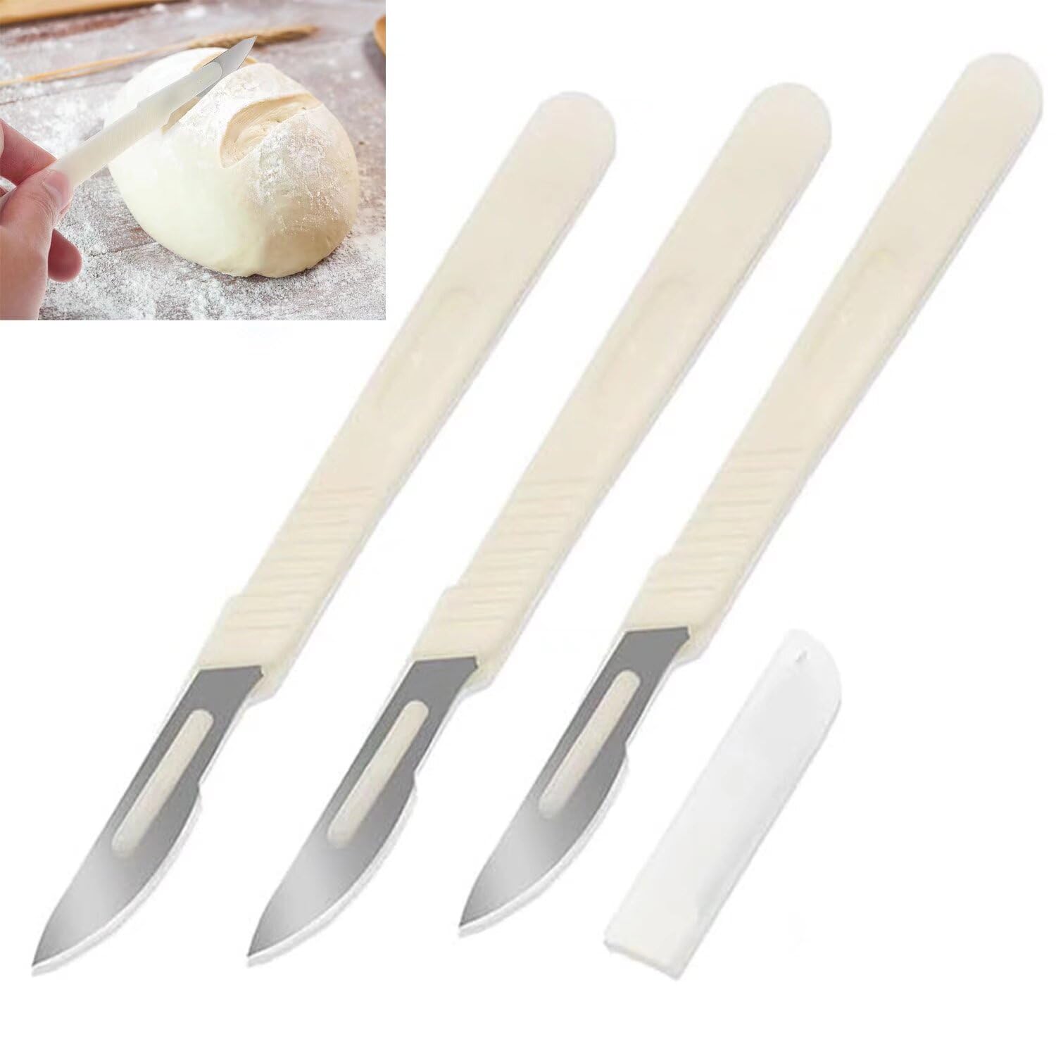 3 Pcs Bread Lame,Bread Tools Portable Sourdough Bread Lame Dough Scoring Tool Bread Cutter with Graduated Ruler Cake Cutting Tools Sharp Tools for Bread Making (6.06in×0.55in)