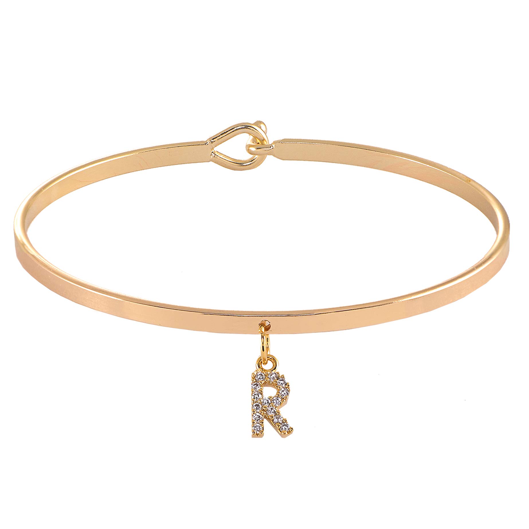 Spinningdaisy Dangling Crystal Initial Charm Cuff Bracelet (R Gold)