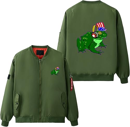 Miniatura 2 de Funny Frog Listening to Music Men's Flight Bomber Jackets Thicken Windproof Windbreaker Military Jacket Full Zip Outwear