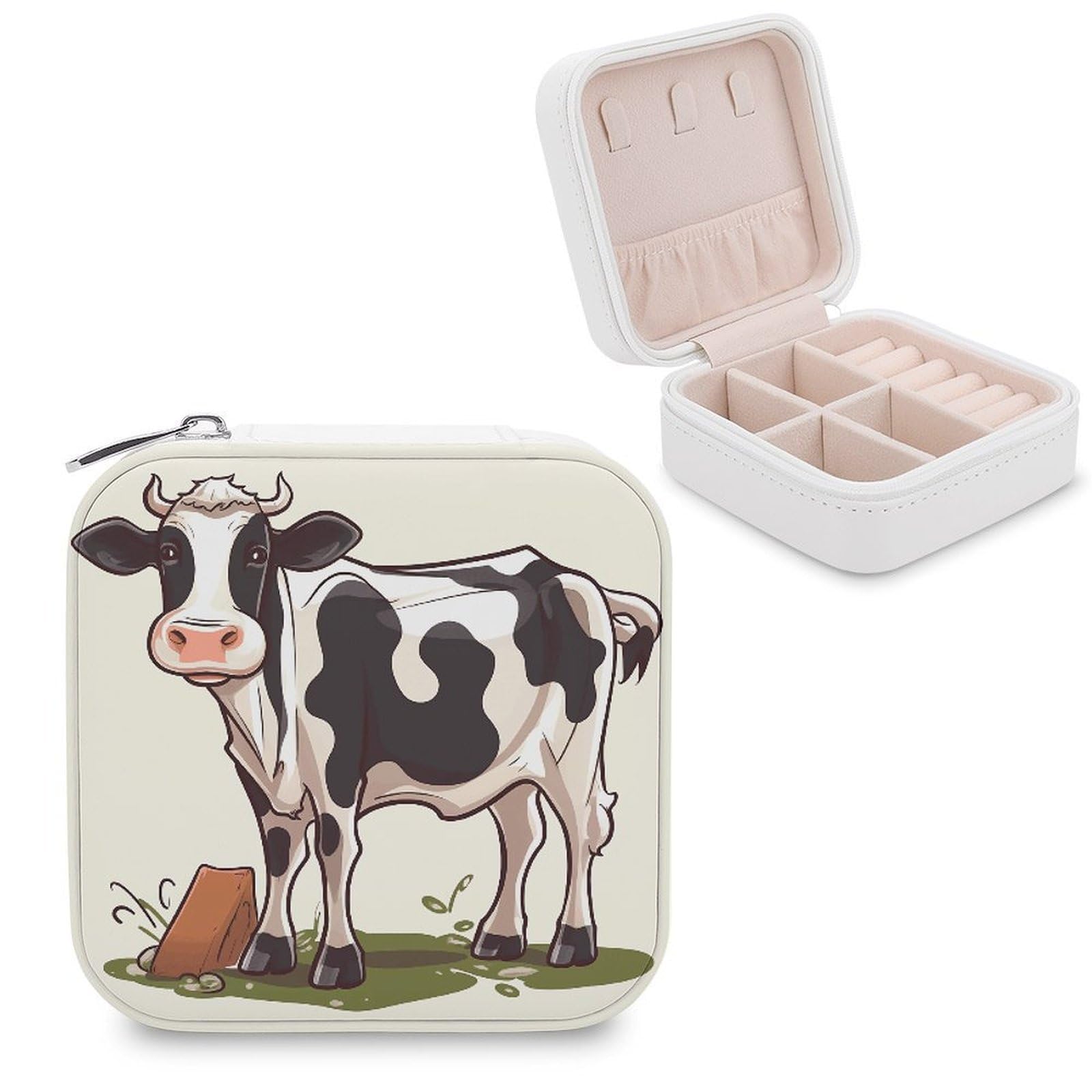 VstaDank Dairy Cow Jewelry Box Exquisite Leather Jewelry Organizer Portable Trinket Organizer Fashion Travel Jewelry Case for Rings Earrings Necklaces Unique Gifts for Women