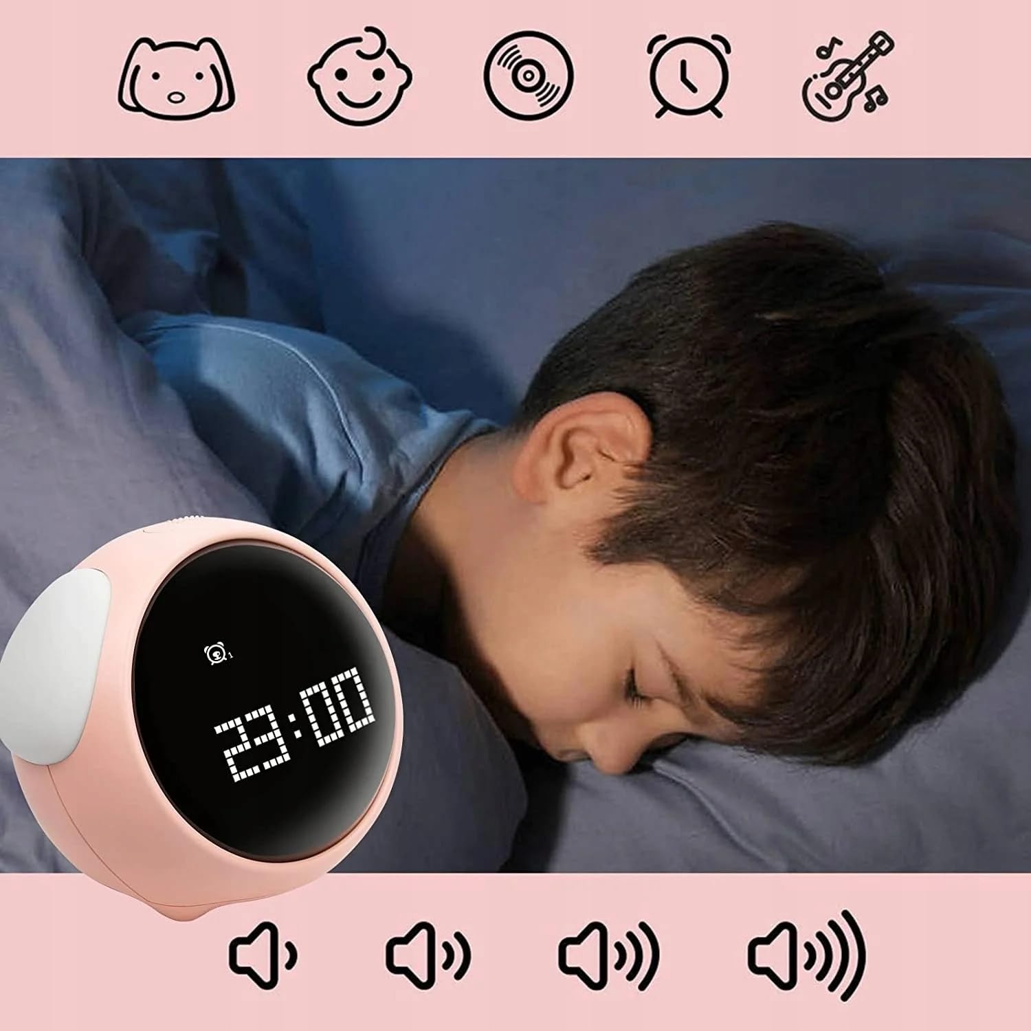 Horloge Réveil Veilleuse LED Lampe de Nuit pour Enfants Enfant Emoji Emoji