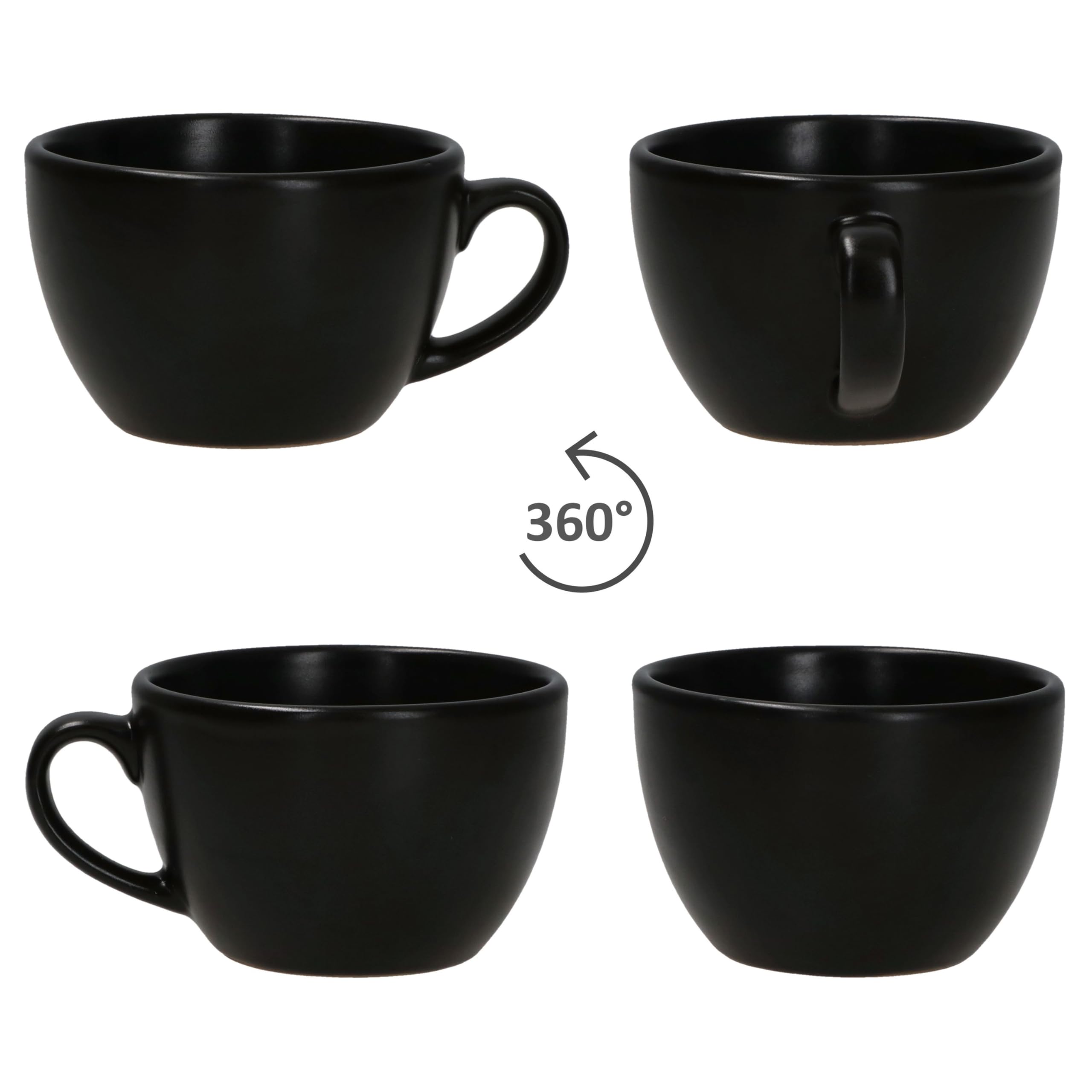 MamboCat Panther Kaffeetassen mit Untertassen schwarz für 6 Personen I Mattes Steingut-Set für Frühstück & Kaffee I Je 6X Teetassen 160ml & Untertassen I schickes Geschirr für Zuhause