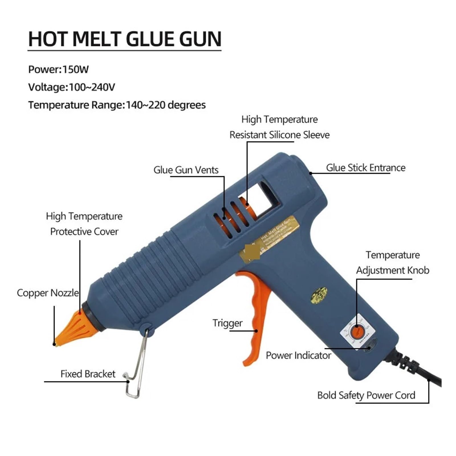 Pistolet do klejenia na gorąco, 150 W SK500 Pistolet do klejenia na gorąco z regulacją temperatury, 11 mm, kleje w sztyfcie, przemysłowy pistolet do klejenia na gorąco, narzędzia do majsterkowania w d