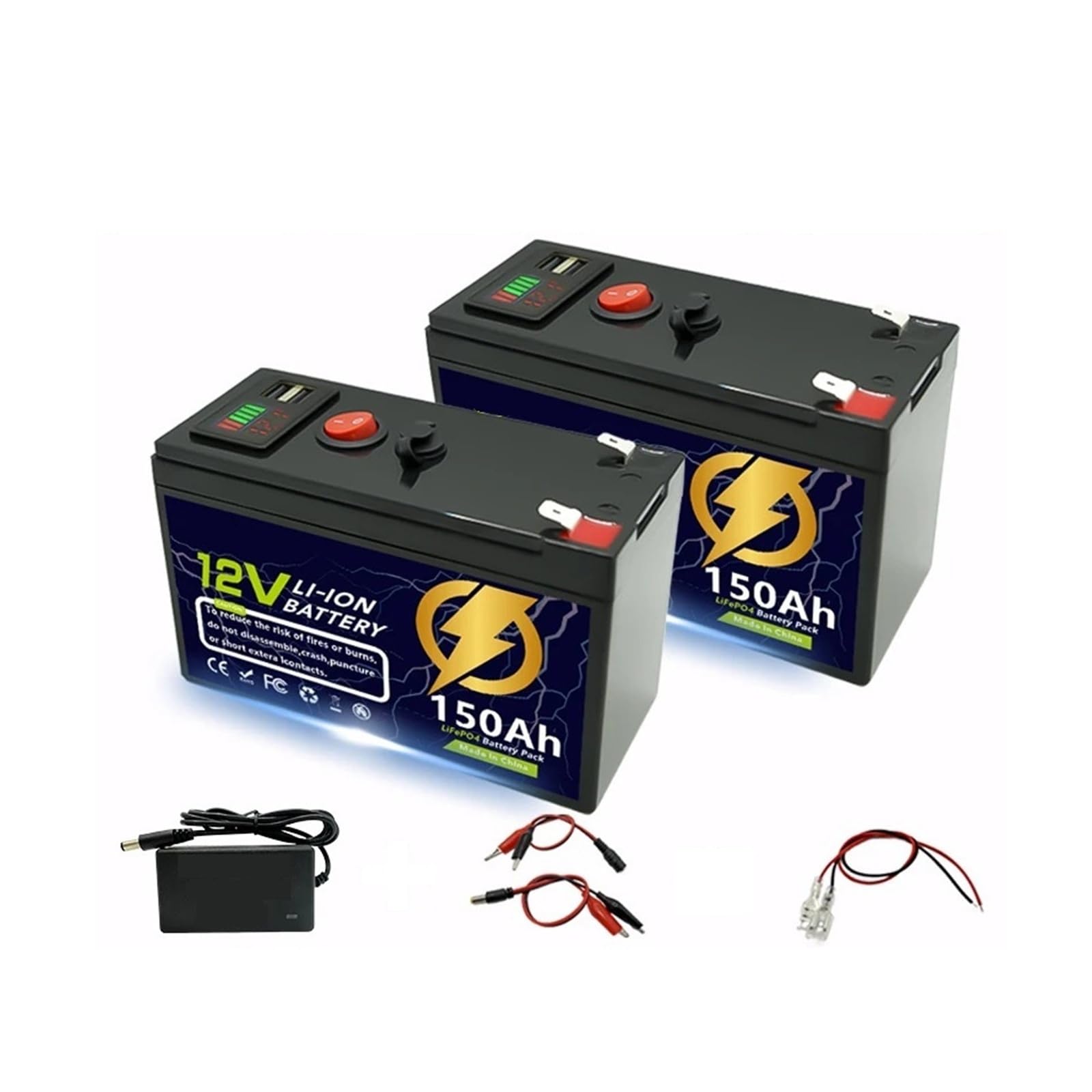 Batteria al litio LiFeP04 da 12 V 60-150 Ah con BMS integrato for applicazioni di ricarica solare, fishfinder, campeggio all'aperto, marine e fuori rete(12V 100Ah)