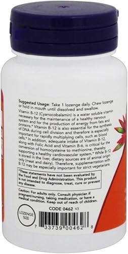 Miniatura 3 de NOW Foods B-12, 5000mcg con FOLIC, 60 pestañas (paquete de 6)