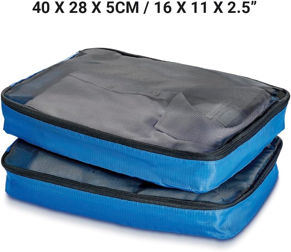 Go Travel Twin Packing Cubes, Zippered Mesh Packing Cubes for Travel, Washable Suitcase Organizer, Travel Essentials, Blue, Pack of 2
