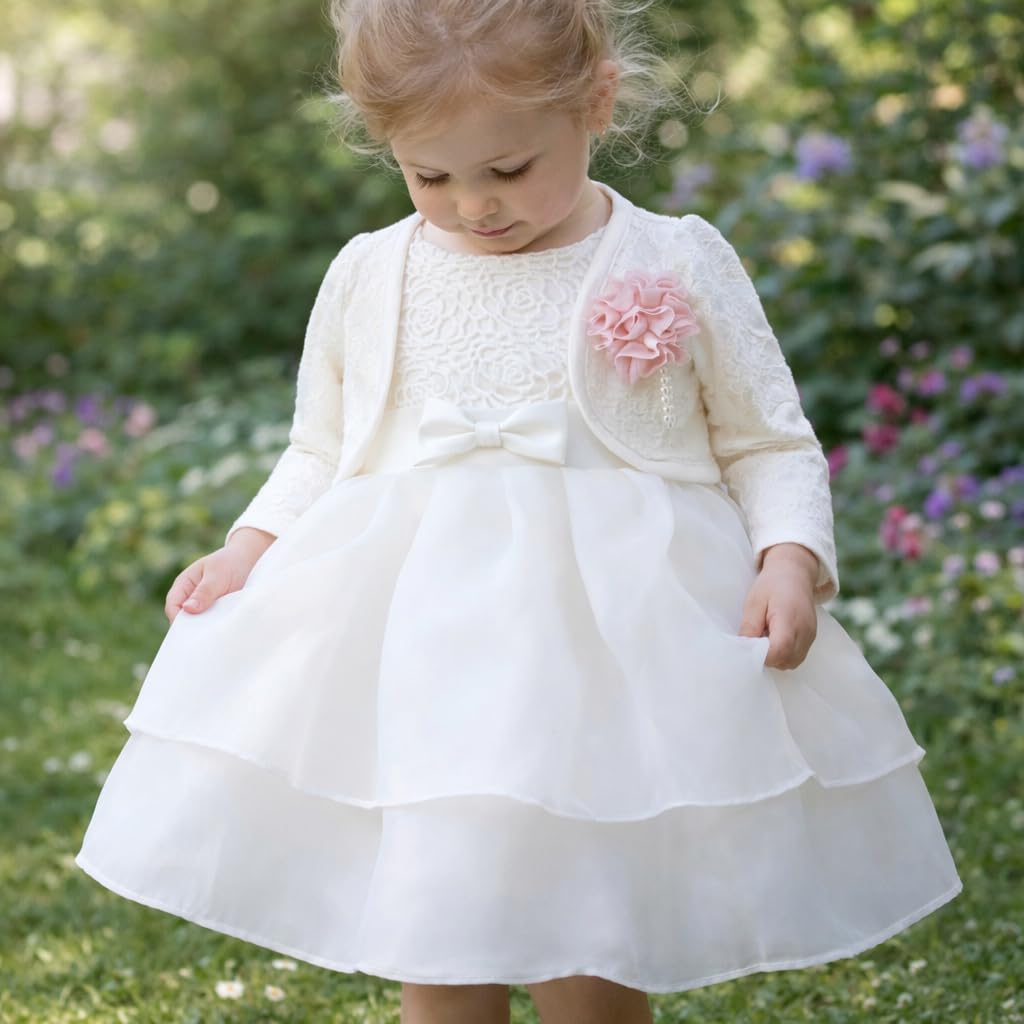 Vestido de Bautizo para bebé niña Vestido de Flores Blanco