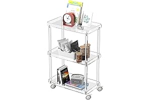 Aquiver Space-Saving 3-Tier Acrylic Rolling Cart for Multipurpose Storage