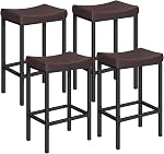 HOOBRO Bar Stools, Set of 2 Bar Chairs, Counter Height Stools, Saddle Stools with Curved Surface, Kitchen Stools, 63 cm, 6 cm Thick Upholstery, for Kitchen, Dining Room, White and Gray WG10BY01