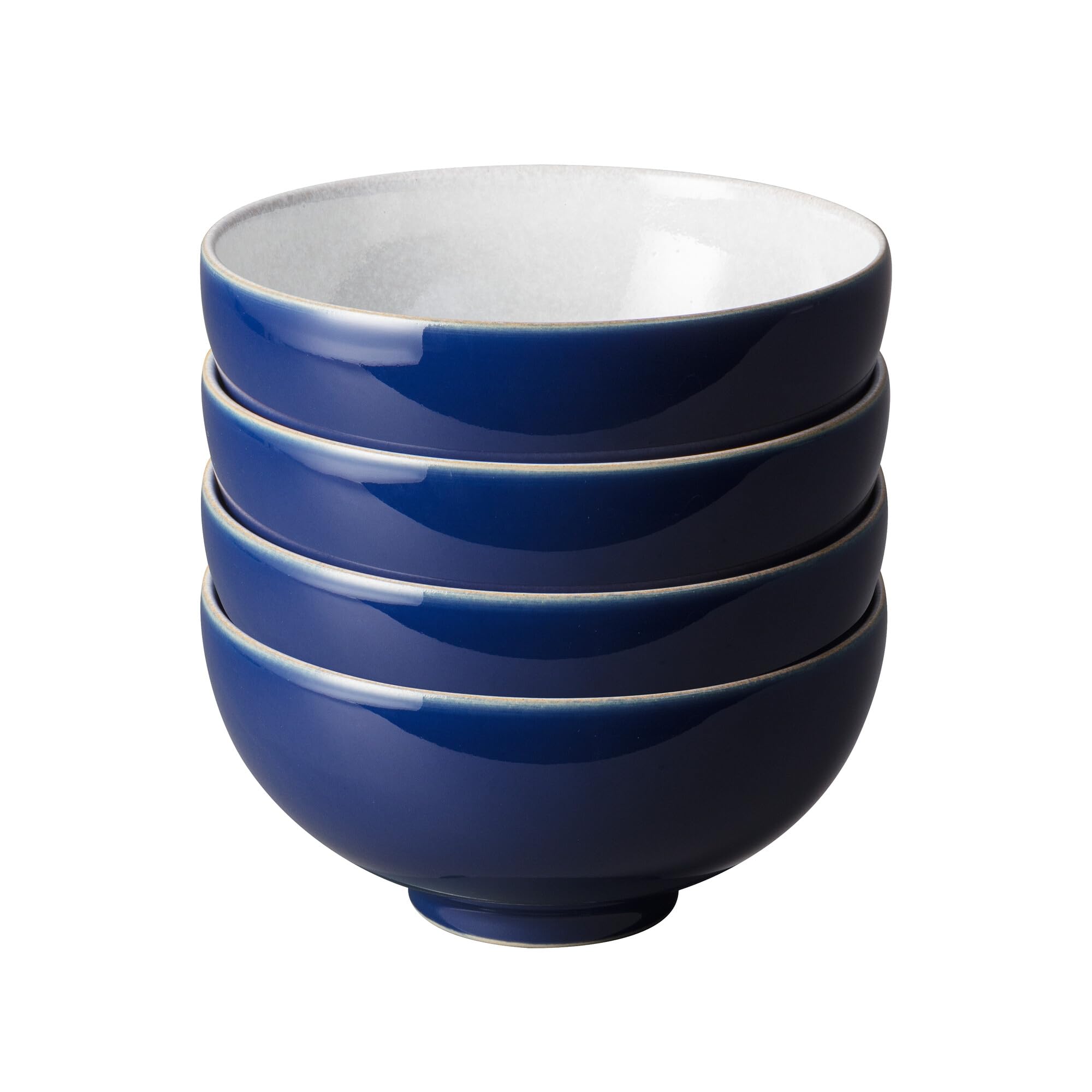 Denby Dark Blue - Elements Rice Bowls Set Of 4 - Dishwasher Microwave Safe Crockery 480Ml 13Cm - Navy Blue, White Ceramic Stoneware Tableware - Chip & Crack Resistant Soup Bowls