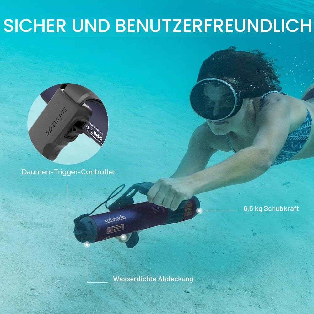 Waydoo Subnado Unterwasser-Scooter Lite, Wassersport-Tauchscooter mit abnehmbarem Griff, kompakter und tragbarer Wasserscooter für Erwachsene und Kinder, vielseitig einsetzbarer Sea Scooter, Blau