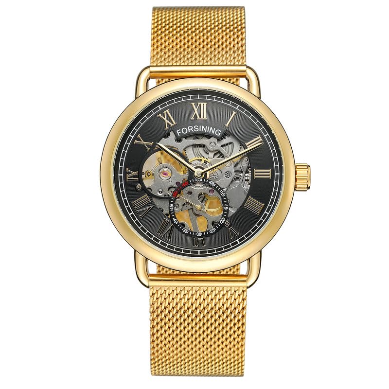 FORSINING Automatic Mechanical Analog Mesh Steel Band Mens Watch - Fsg8168 - Silver, Gold (B0CTXDH7XR) Amazon Price History, Amazon Price Tracker