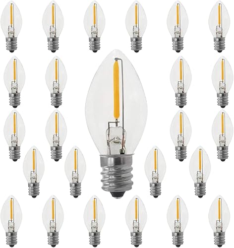 Bombillas LED de repuesto C7 E12 de 0.6 W equivalentes a 7 W, blanco cálido de 2700 K para exteriores e interiores, lámparas de sal de árbol de