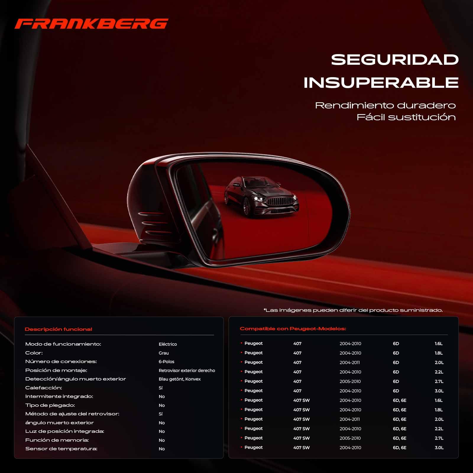 Frankberg Espejo exterior eléctrico derecho de 6 Polos.