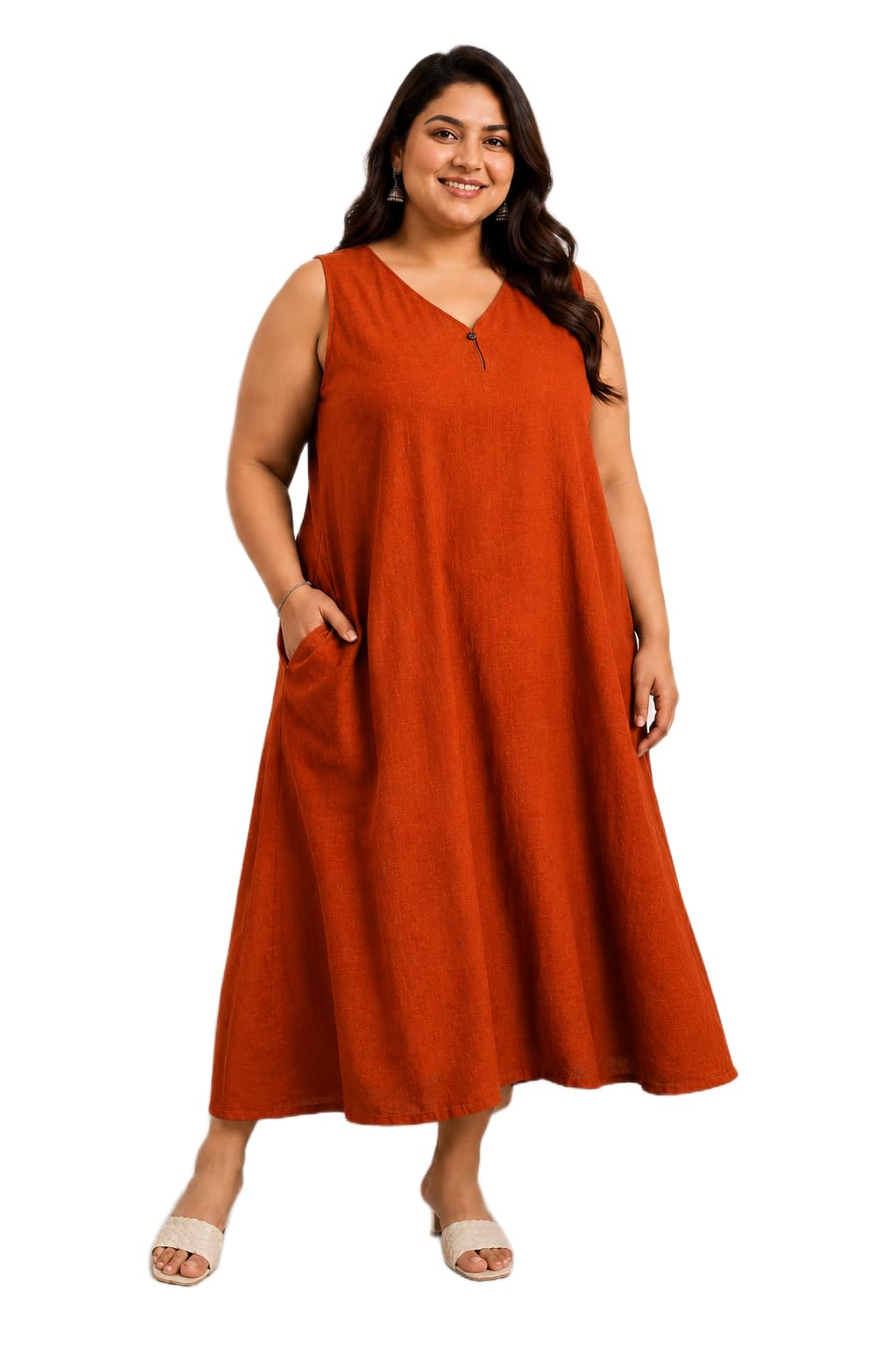 indram Women's Plus Size Cotton Sleeveless Maxi Dress Rust 3XL to 7XL-picture-27