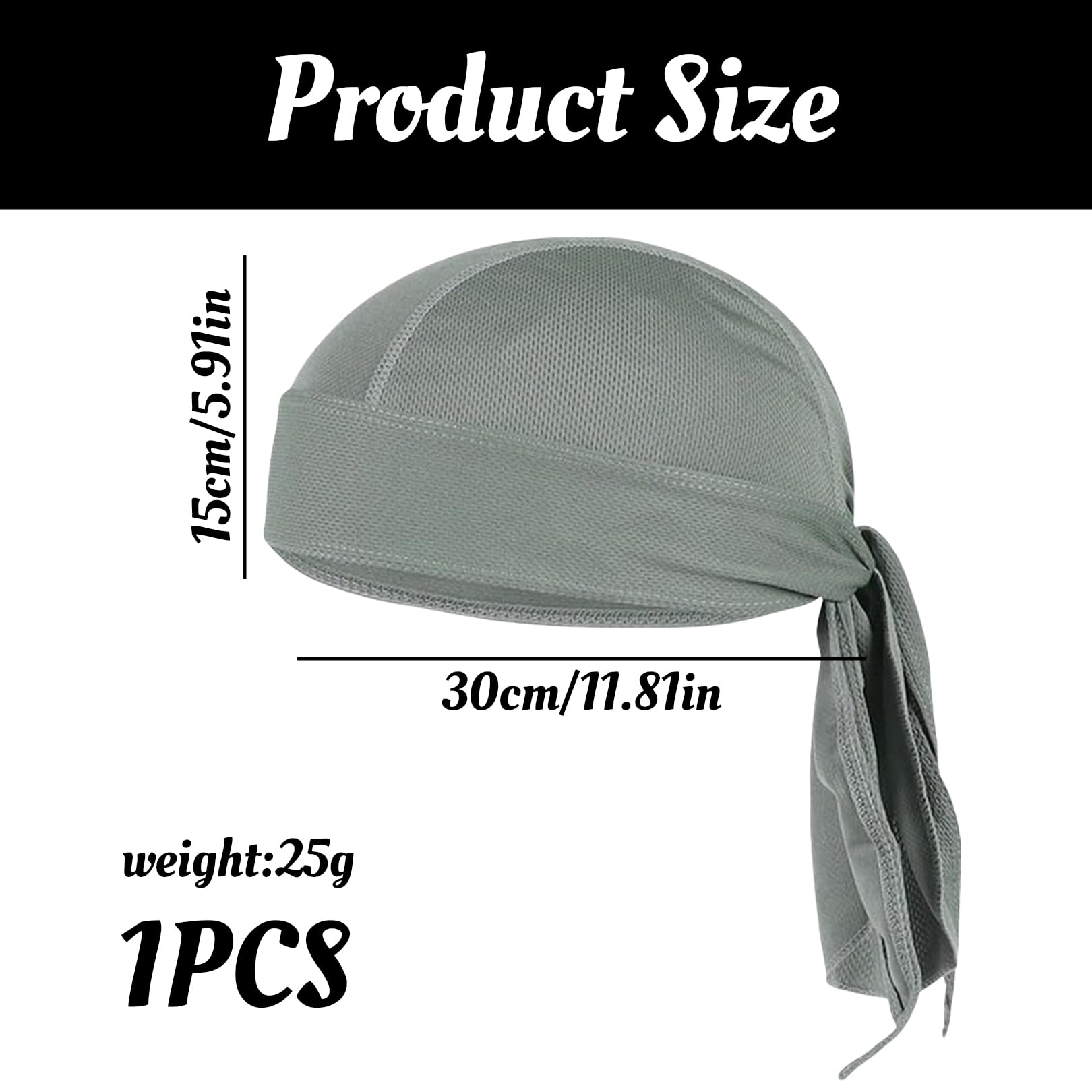 Bandana męska, Durag Men ochrona przed słońcem, na lato, pirackie nakrycie głowy, damska czapka na rower, motocykl, chusta piracka, chusta na głowę, z (czarna)
