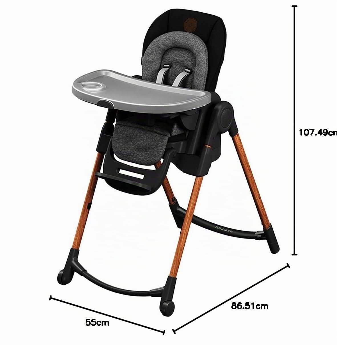Maxi-Cosi Minla Chaise Haute Bébé Évolutive 0-14 ans 60 kg 9 Hauteurs Réglables Essential Graphite