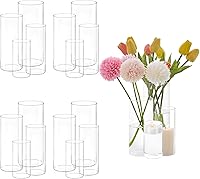 Vista 10 de Juego de 4 jarrones cilíndricos de vidrio, jarrones de flores modernos de 4/6/8/10 pulgadas para centros de mesa, arreglos de jarrones y velas
