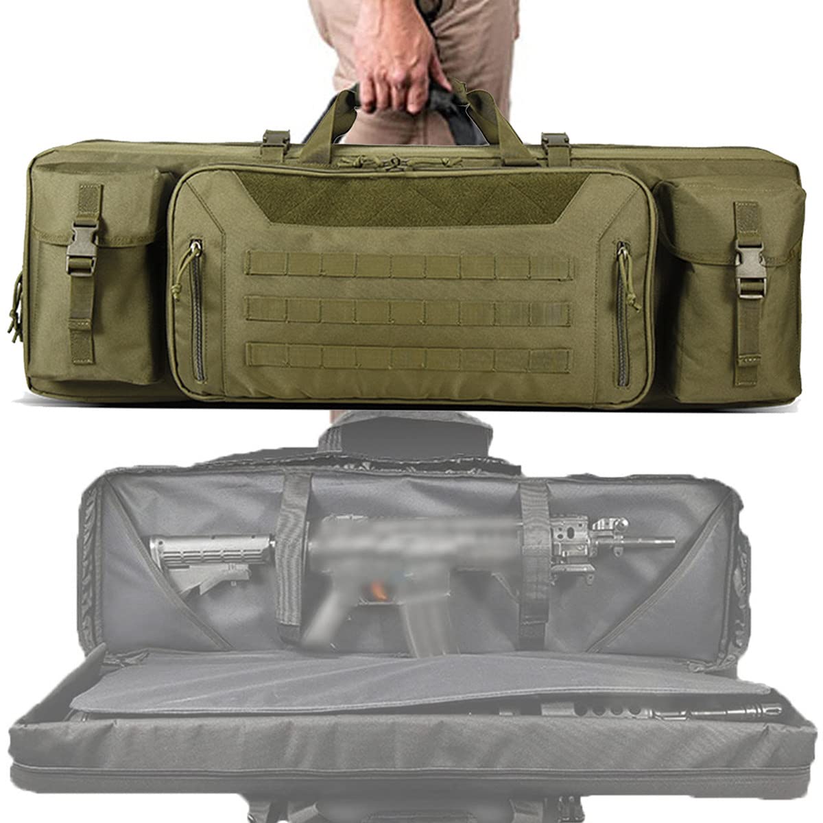 Funda para Armas Largas, 36/42 Inch Funda de Bolsa de Rifle Doble, Bolsa Táctica Funda para Arma Funda para Transporte de Armas, Adecuado para Deportes de Pesca, Caza y Tiro,Green-42in/107cm