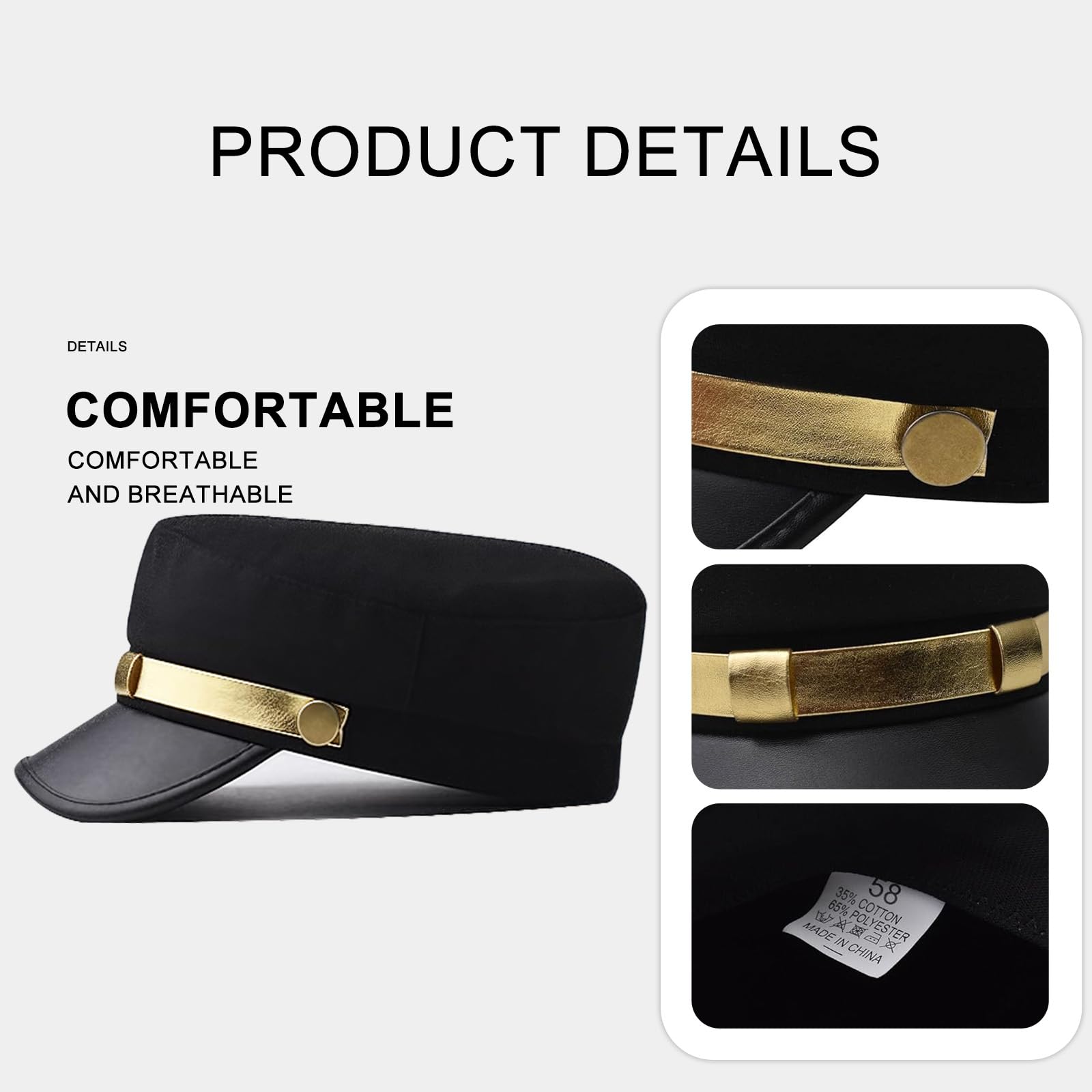 Black Chauffeur Hat Taxi Driver Theme Hat Vintage Newsboy Cap with Gold Belt for Fancy Dress Festival Costume Accessory - Image 3