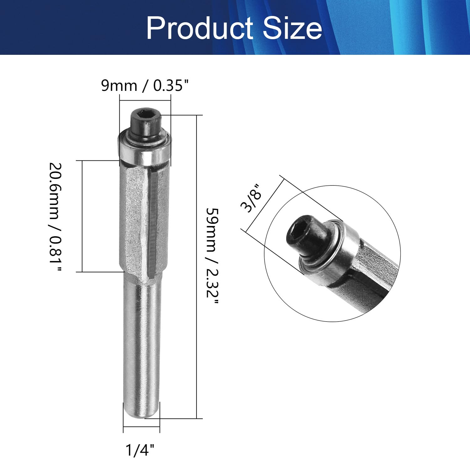 Wenheww Flush Trim Router Bit, 1/4 Inch Shank x 3/8 Inch Cutting Diameter, Premium Carbide Flush Straight Cut Trim Router Bit for Woodworking Milling Cutter Tool, 4Pcs Random Color