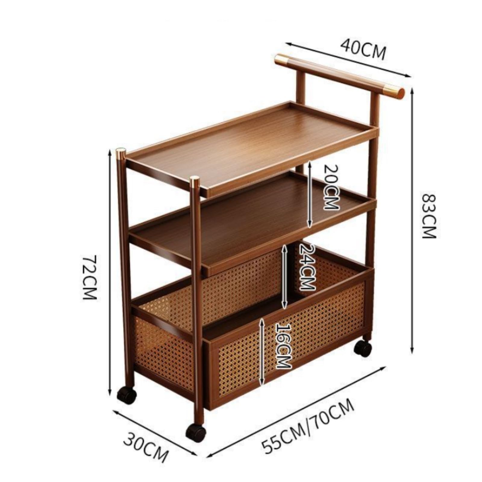 Carrello di servizio mobile con carrello di stoccaggio con maniglia