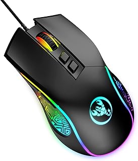 hxsj X100 Gaming Mouse Wired,Ergonomic PC Gaming Mice with 7 Colors LED Backlit,7 Buttons,Gaming Optical Sensor,4 DPI Level Settings,Up to 3600 DPI,Lightweight,for PC,Laptop,Mac,PS4,XBOX - Black