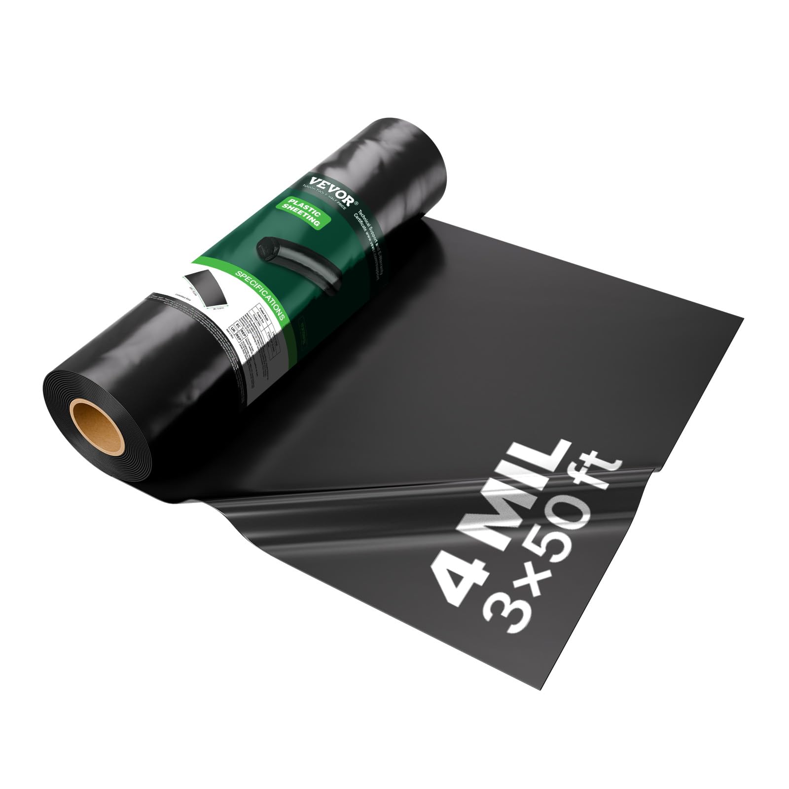 VEVOR 3FT x 50FT Plastic Sheeting Heavy Duty, 4 Mil Thick Plastic Sheeting Roll, Plastic Drop Cloth Painters Tarp, Polyethylene Covering for Crawl