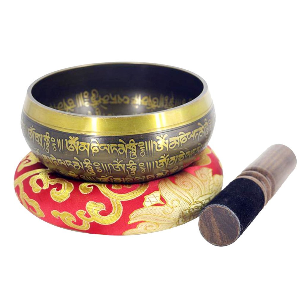 Campana tibetana tibetana, in rame, con martelletto e cuscino