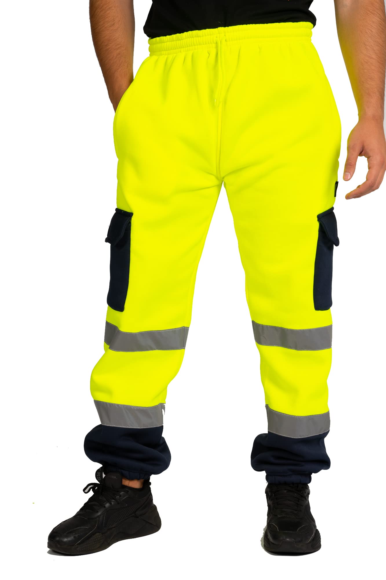 Label Apparel Men's Yellow/Navy Hi Vis Viz Jogging Bottoms Joggers Workwear Trousers (5Xl, )