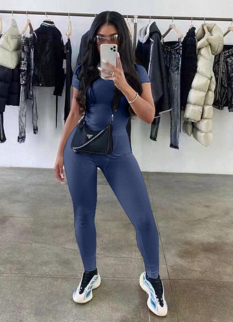 AYWA Two Piece Outfits for Women Fitted Crew Neck T-shirt High Waist Leggings Biker Shorts Matching Sets Streetwear - Image 3