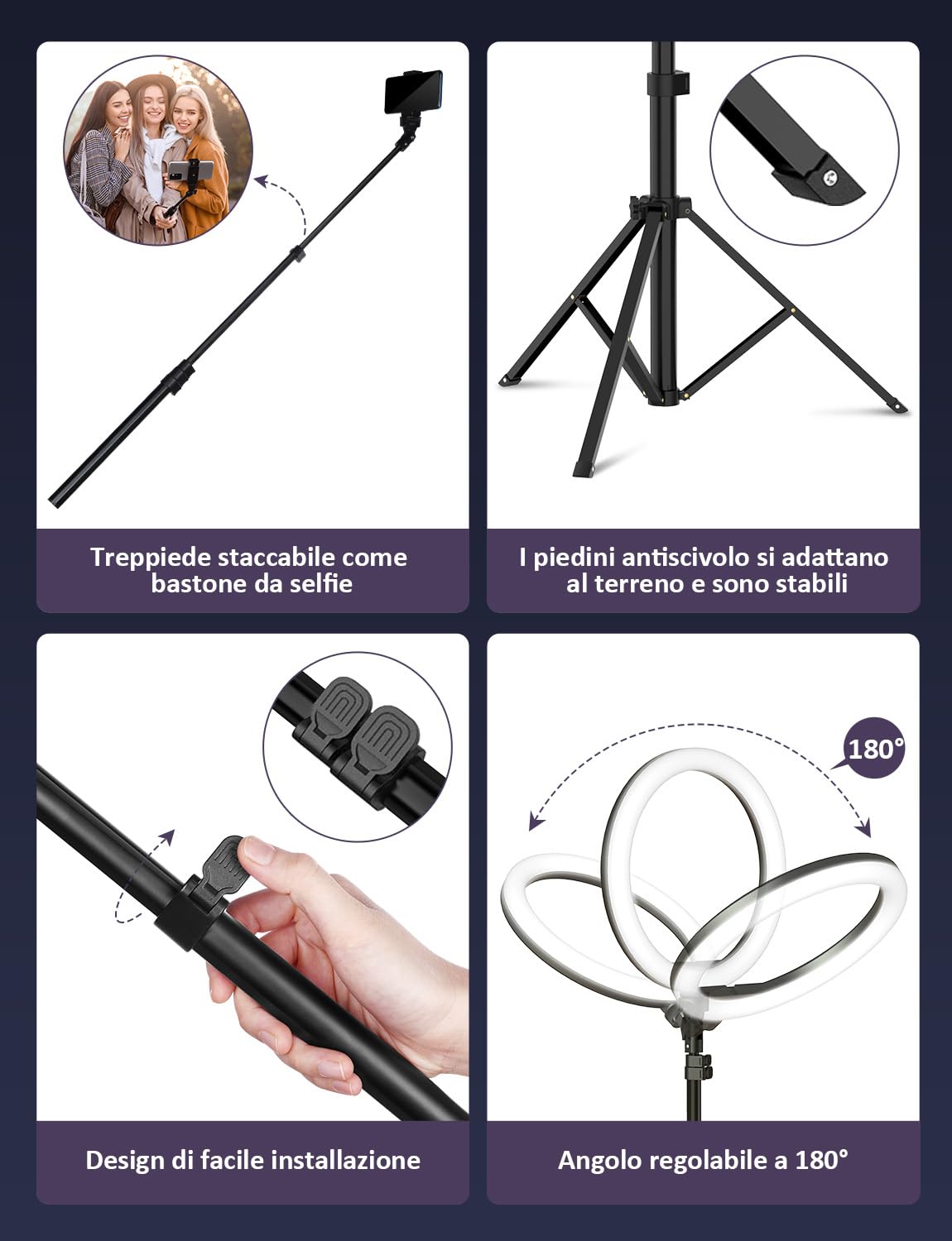 YOHOOLYO Ring Light LED 12" 3 modalità 10 luminosità per Trucco Fotografia Video Selfie