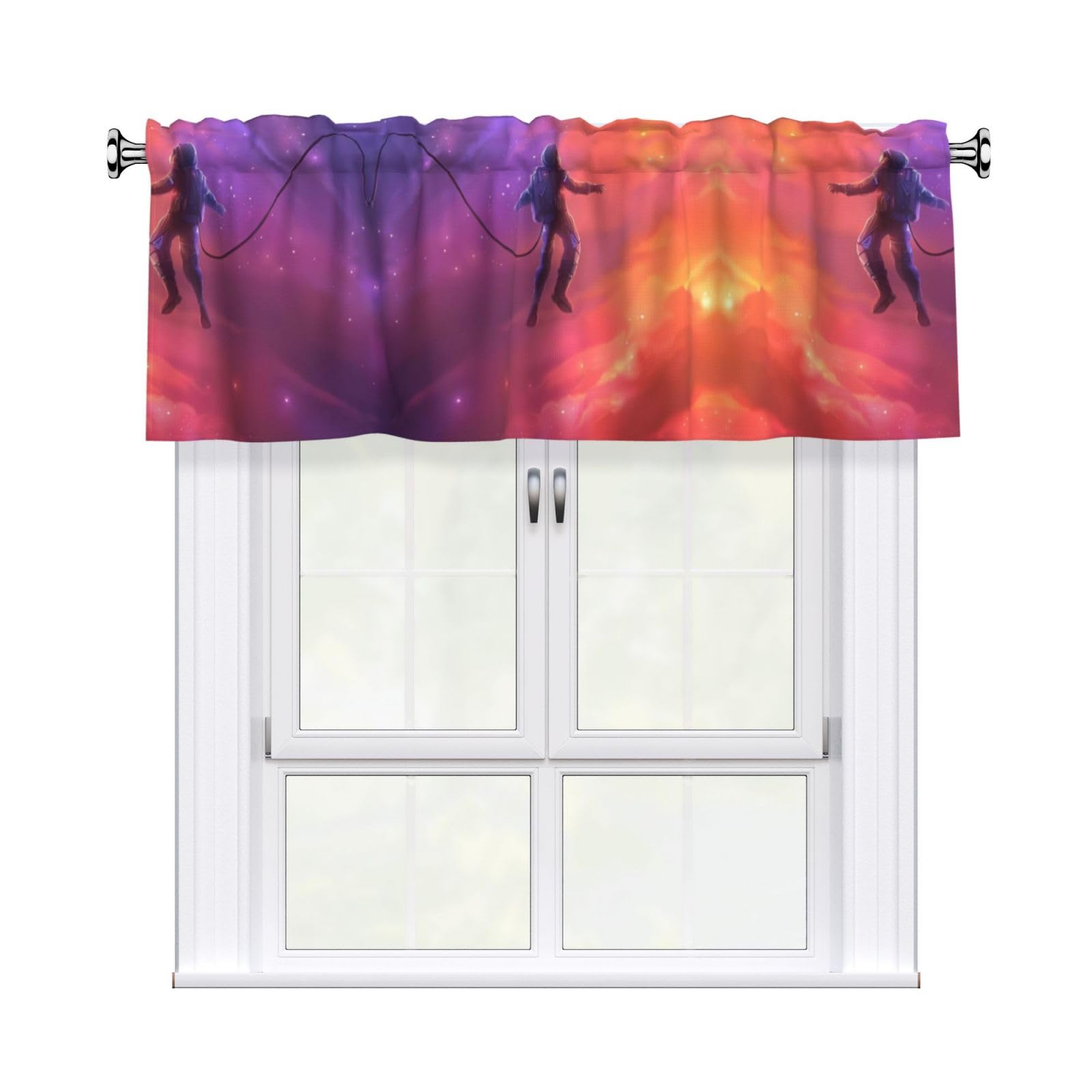 WHJSHOP Astronaut Prints Curtain Valance 54x18in - Peach Skin Kitchen Window Layer, Filtered Light & Quick-Install Rod Pocket Cover