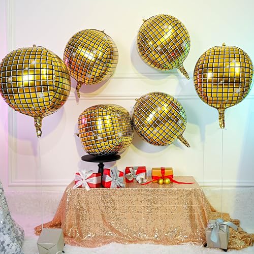 Image of 6pcs 22 Inch Gold Disco Ball Balloons, Gold Big Disco Balloons, 4d Large Foil Aluminum Balloon For Birthday Baby Shower 70s 80s 90s Theme Party Wedding Engagement Graduation New Year Decoration
