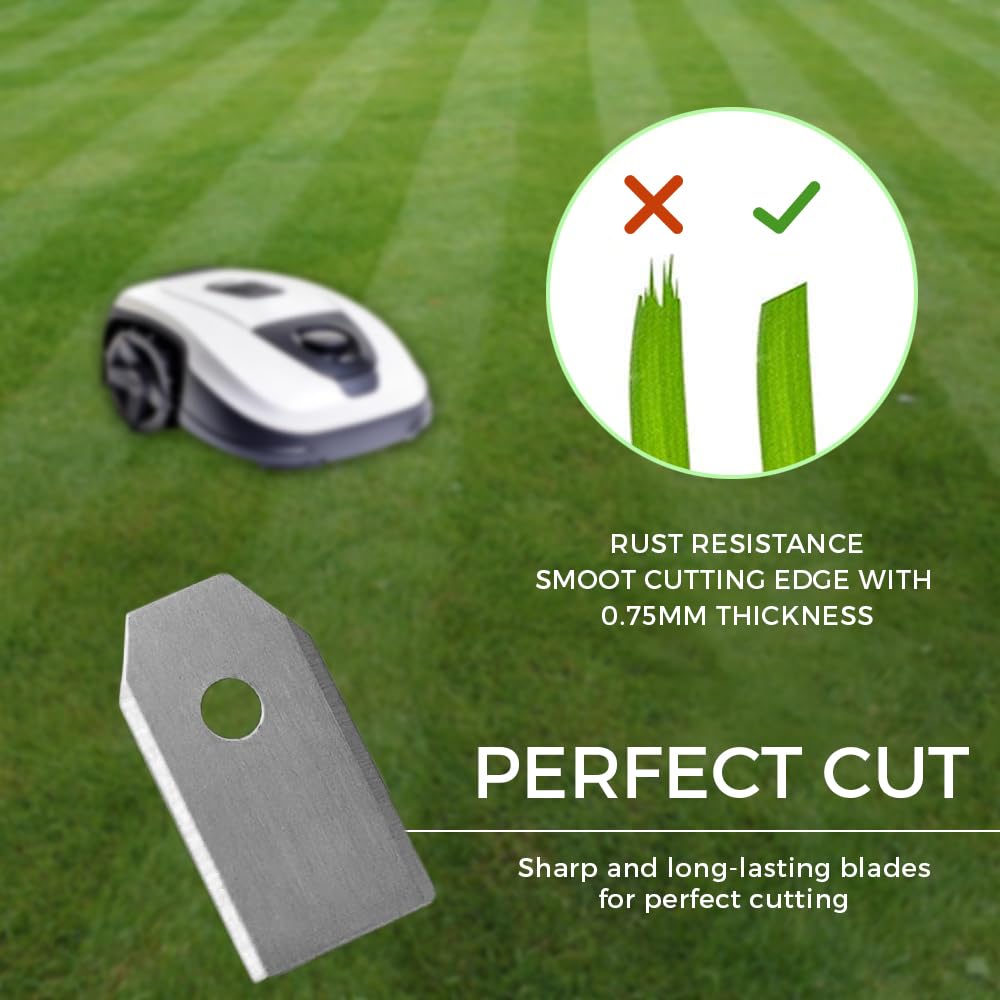Green Piece Lame per robot tosaerba (confezione da 30) – in acciaio inox – 0,75 mm – compatibili con Husqvarna Automower, Gardena, Segway, Navimow, Ecovacs, ecc. – Taglio ad alte prestazioni con viti