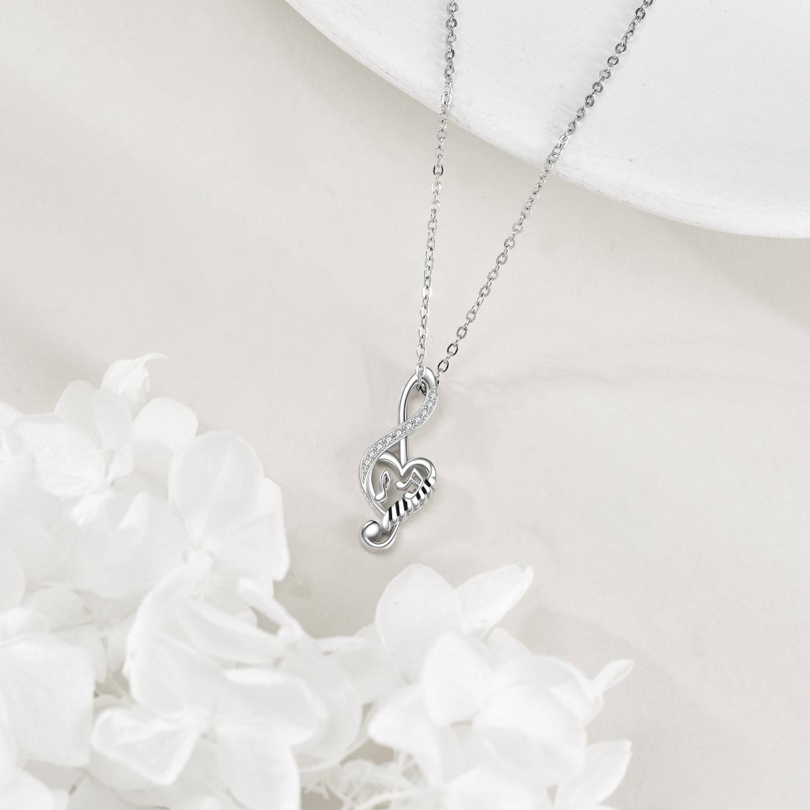 VONALA Collar musical de plata de ley 925 con colgante de corazón y nota musical, circonita cúbica, regalo para mujeres y niñas
