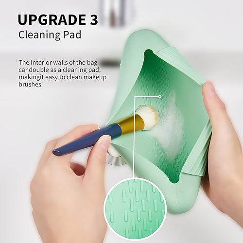 Miniatura 4 de HJYLMM Soporte para brochas de maquillaje de silicona, bolsa de cosméticos de viaje, suave y portátil con cierre magnético anticaídas, estuche