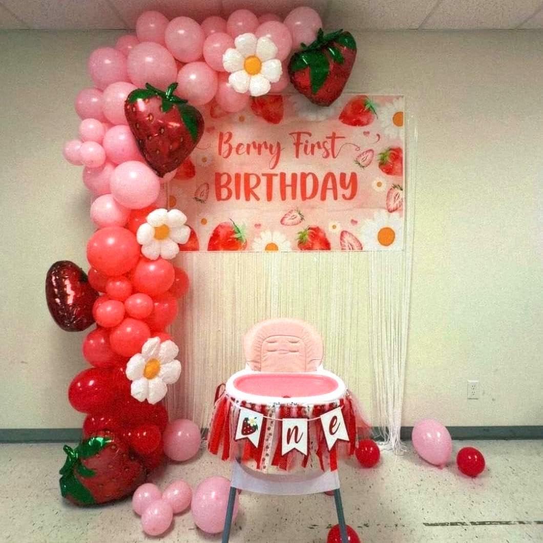 Strawberry "Sweet One" High Chair Banner - First Birthday Decorations for Girls, Berry-Themed High Chair Garland, 1st Birthday Photo Backdrop Prop for Baby Girl Party
