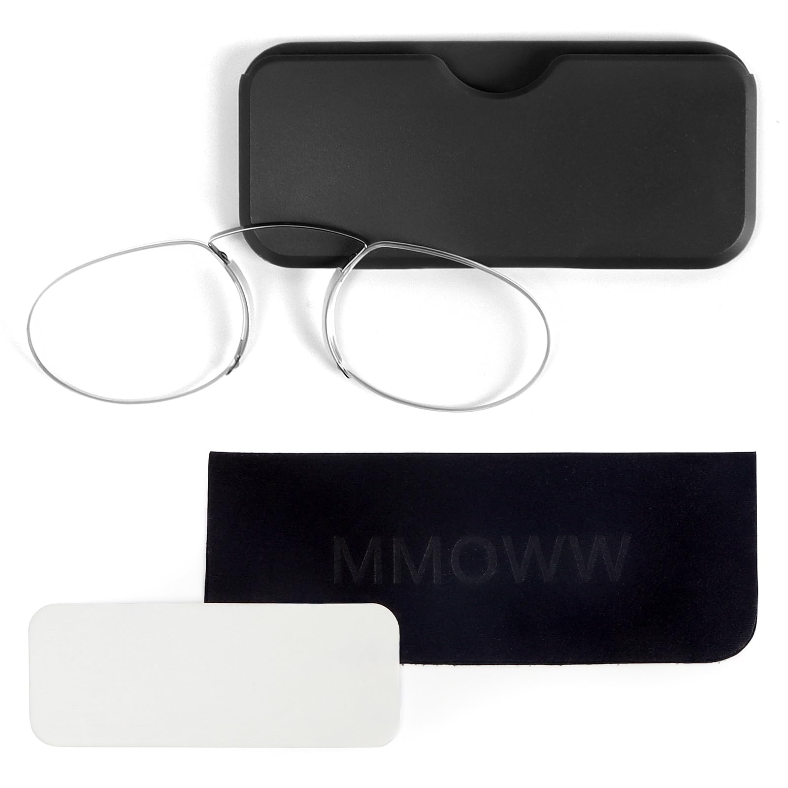 MMOWW Gafas de Lectura con Estuche Compacto Universal para Hombres y Mujeres, Monóculo Ultraligero de Ayuda a la Lectura Mini Clip Nasal Envoltura de Alambre sin Montura